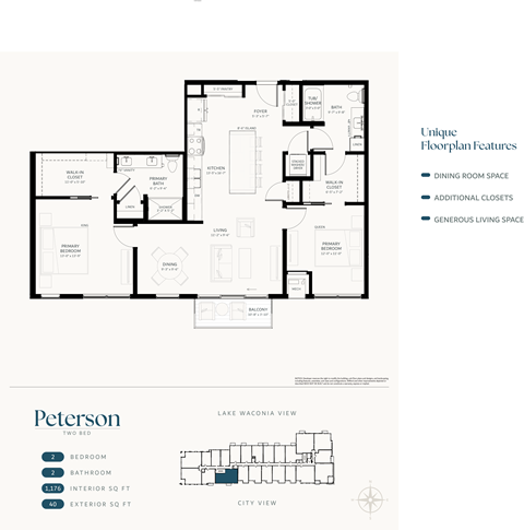 Floor plan for 2 beds, 2 baths, 1176 sqft